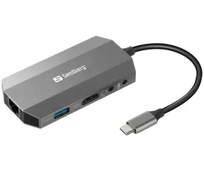 Sandberg USB-C 6-in1 dokovací stanice / HDMI / 2xUSB 3.0 / PD 100W / čtečka karet SD&microSD / LAN / audio&mikrofon jack