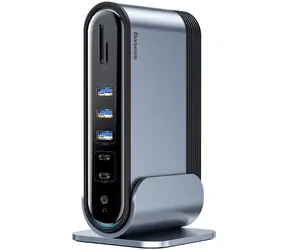 Baseus Working Station CAHUB-DG0G šedá / dokovací stanice / 2× USB-C port & 2 × USB-A & 3× USB 3.0 & 1× Gigabit LAN