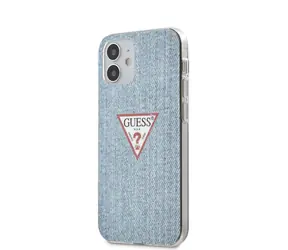 GUESS PC & TPU Denim Triangle Zadní Kryt pro Apple iPhone 12 mini světle modrá