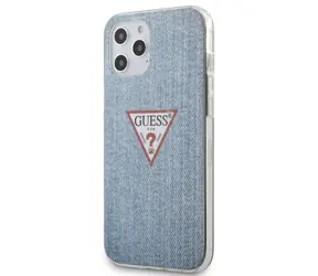GUESS PC & TPU Denim Triangle Zadní Kryt pro Apple iPhone 12 Pro Max světle modrá