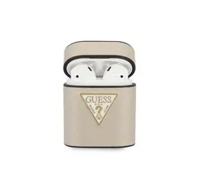 GUESS Saffiano Pouzdro pro Apple Airpods 1 & 2 béžová