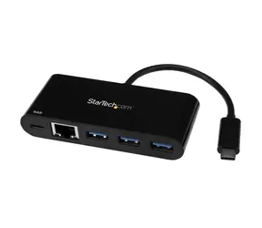 StarTech USB-A Hub 3 porty černá / napájení 60W / 3x USB-A / 1x USB-C / 1x RJ-45