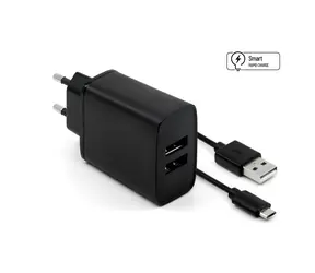 FIXED Set síťové nabíječky 15W s 2xUSB výstupem a USB & micro USB kabelu 1m černá / Smart Rapid Charge
