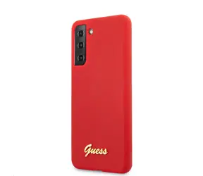 GUESS Silicone Metal Logo Script Zadní Kryt pro Samsung Galaxy S21+ červená