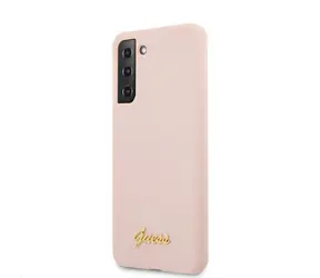 GUESS Silicone Metal Logo Script Zadní Kryt pro Samsung Galaxy S21+ růžová