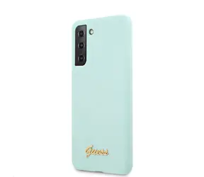 GUESS Silicone Metal Logo Script Zadní Kryt pro Samsung Galaxy S21+ světle modrá