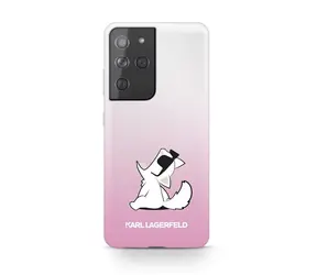Karl Lagerfeld PC&TPU Choupette Eats Kryt pro Samsung Galaxy S21 Ultra Gradient růžová