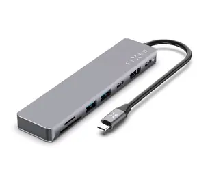 FIXED HUB Card 7-portový hliníkový USB-C hub pro notebooky a tablety / šedá