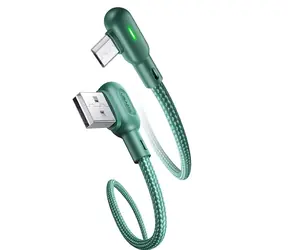 USAMS SJ458 U57 Kabel Braided MicroUSB 1.2m zelená / pravý úhel / s osvětlením