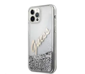 GUESS Liquid Glitter Vintage Zadní Kryt pro Apple iPhone 12 Pro Max stříbrná