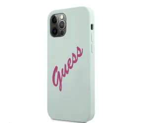 GUESS Silicone Vintage Fuschia Script Zadní Kryt pro Apple iPhone 12 & 12 Pro modrá