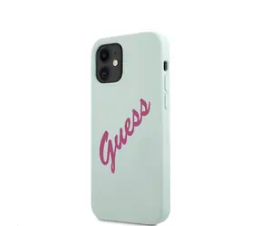 GUESS Silicone Vintage Fuschia Script Zadní Kryt pro Apple iPhone 12 mini modrá 