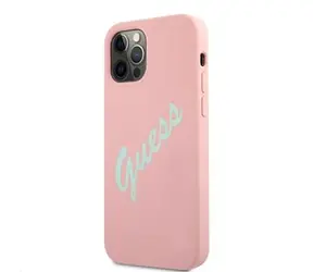 GUESS Silicone Vintage Green Script Zadní Kryt pro Apple iPhone 12 & 12 Pro růžová