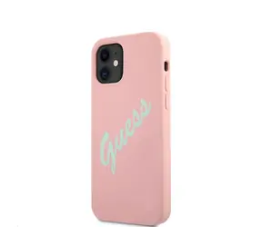 GUESS Silicone Vintage Green Script Zadní Kryt pro Apple iPhone 12 mini růžová