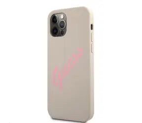 GUESS Silicone Vintage růžová Script Zadní Kryt pro Apple iPhone 12 & 12 Pro šedá