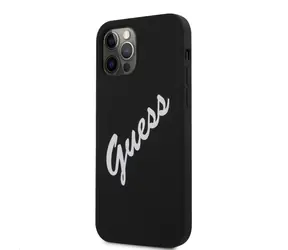 GUESS Silicone Vintage White Script Zadní Kryt pro Apple iPhone 12 Pro Max černá