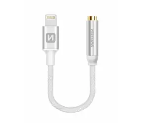 SWISSTEN TEXTILE Audioadaptér Lightning - 3.5mm jack 0.15m stříbrná