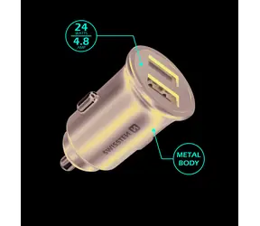 SWISSTEN METAL CL adaptér  2x USB 4.8A černá