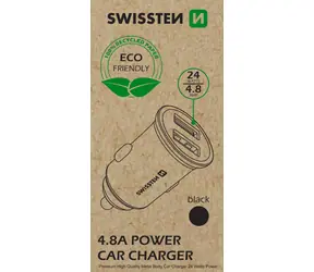 SWISSTEN METAL CL adaptér  2x USB 4.8A černá  (ECO BALENÍ)