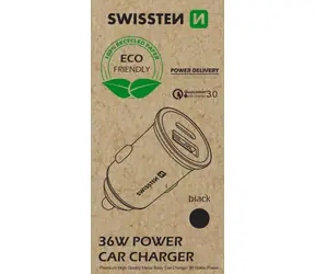 SWISSTEN METAL CL adaptér  USB-C + USB černá  (ECO BALENÍ) / POWER DELIVERY / QUICK CHARGE 3.0 36W