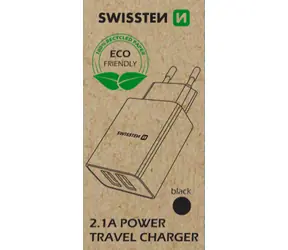 SWISSTEN SMART IC síťový adaptér 2x USB 2.1A POWER černá (ECO BALENÍ)