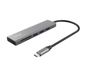 Trust Halyx Fast USB-C Hub & Card reader stříbrná / 3x USB 3.1 / čtečka karet
