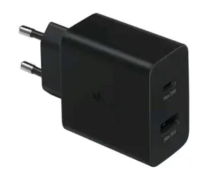 SAMSUNG EP-TA220NBEGEU duální nabíječka 35W černá / Rychlé nabíjení / SFC / AFC / 1x USB-C (35W) / 1x USB-A (15W)