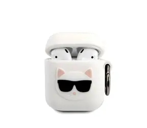 Karl Lagerfeld Choupette Head Silikonové Pouzdro pro Apple Airpods 1 & 2 bílá