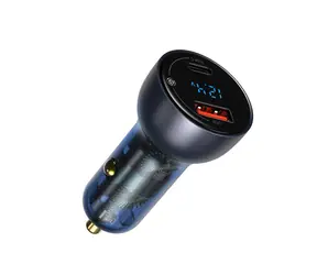 Baseus CCKX-C0G Particular Digital Display Dual USB nabíječka do auta šedá / 65W / 1x USB-A + 1x USB-C / 5A