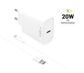 FIXED Set síťové nabíječky s USB-C výstupem a USB-C & USB-C kabelu bílá / podpora PD / 1 metr / 20W 