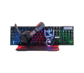 Marvo CM409 černá / herní sada: klávesnice + myš + sluchátka + podložka pod myš / USB / podsvícení / US layout