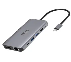 Acer 12v1 Docking station stříbrná / USB-C / 2×USB3.2 / 2×USB2.0 / čtečka 1×SD-TF / 2×HDMI / PD / DP / LAN / 3.5mm