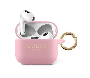 GUESS Glitter Printed Logo Silikonové Pouzdro pro Apple Airpods 3 růžová