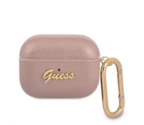 GUESS Saffiano PC&PU Metal Logo Pouzdro pro Apple Airpods Pro růžová