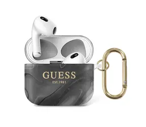 GUESS TPU Shiny Marble Pouzdro pro Apple Airpods 3 černá