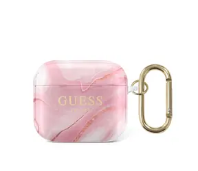 GUESS TPU Shiny Marble Pouzdro pro Apple Airpods 3 růžová