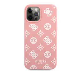 GUESS Liquid Silicone White Peony Zadní Kryt pro Apple iPhone 12 Pro Max růžová