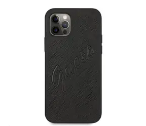 GUESS PU Saffiano Vintage Script Zadní Kryt pro Apple iPhone 12 Pro Max černá