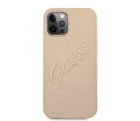 GUESS PU Saffiano Vintage Script Zadní Kryt pro Apple iPhone 12 Pro Max zlatá