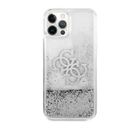 GUESS TPU Big 4G Liquid Glitter Silver Zadní Kryt pro Apple iPhone 12 Pro Max transparentní