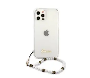 GUESS PC Script and White Pearls Zadní Kryt pro Apple iPhone 12 & 12 Pro transparentní