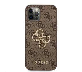 GUESS PU 4G Metal Logo  Zadní Kryt pro Apple iPhone 12 & 12 Pro hnědá