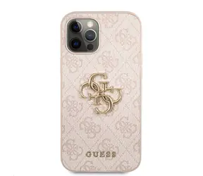 GUESS PU 4G Metal Logo Zadní Kryt pro Apple iPhone 12 & 12 Pro růžová