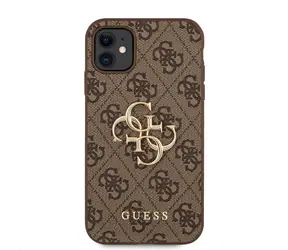 GUESS PU 4G Metal Logo Zadní Kryt pro Apple iPhone 11 hnědá