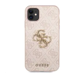 GUESS PU 4G Metal Logo Zadní Kryt pro Apple iPhone 11 růžová