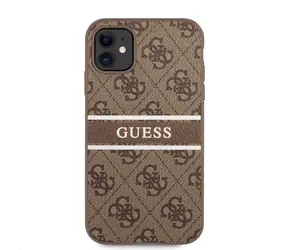 GUESS PU 4G Printed Stripe Zadní Kryt pro Apple iPhone 11 hnědá