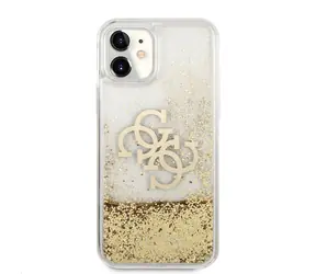 GUESS TPU Big 4G Liquid Glitter Gold Zadní Kryt pro Apple iPhone 11 transparentní