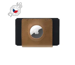 FIXED Tiny Wallet for AirTag Kožená peněženka z pravé hovězí kůže hnědá