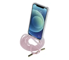 Cellularline Neck-Case zadní kryt s růžovou šňůrkou na krk pro Apple iPhone 12 MINI transparentní