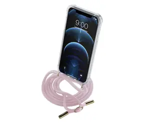 Cellularline Neck-Case zadní kryt s růžovou šňůrkou na krk pro Apple iPhone 12 PRO transparentní